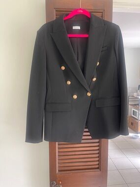 Tailored Black Double-Breasted Blazer with Gold Buttons